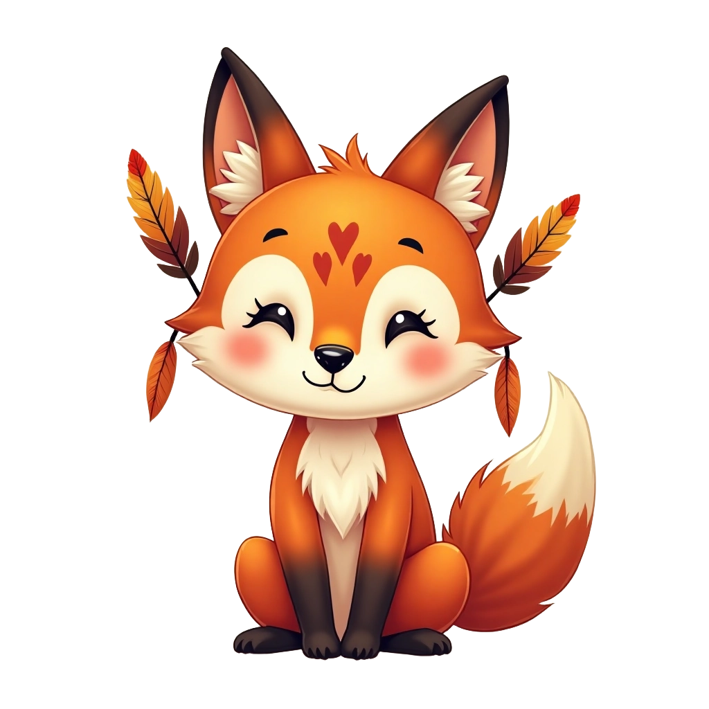 Cute Fox with Autumn Leaves